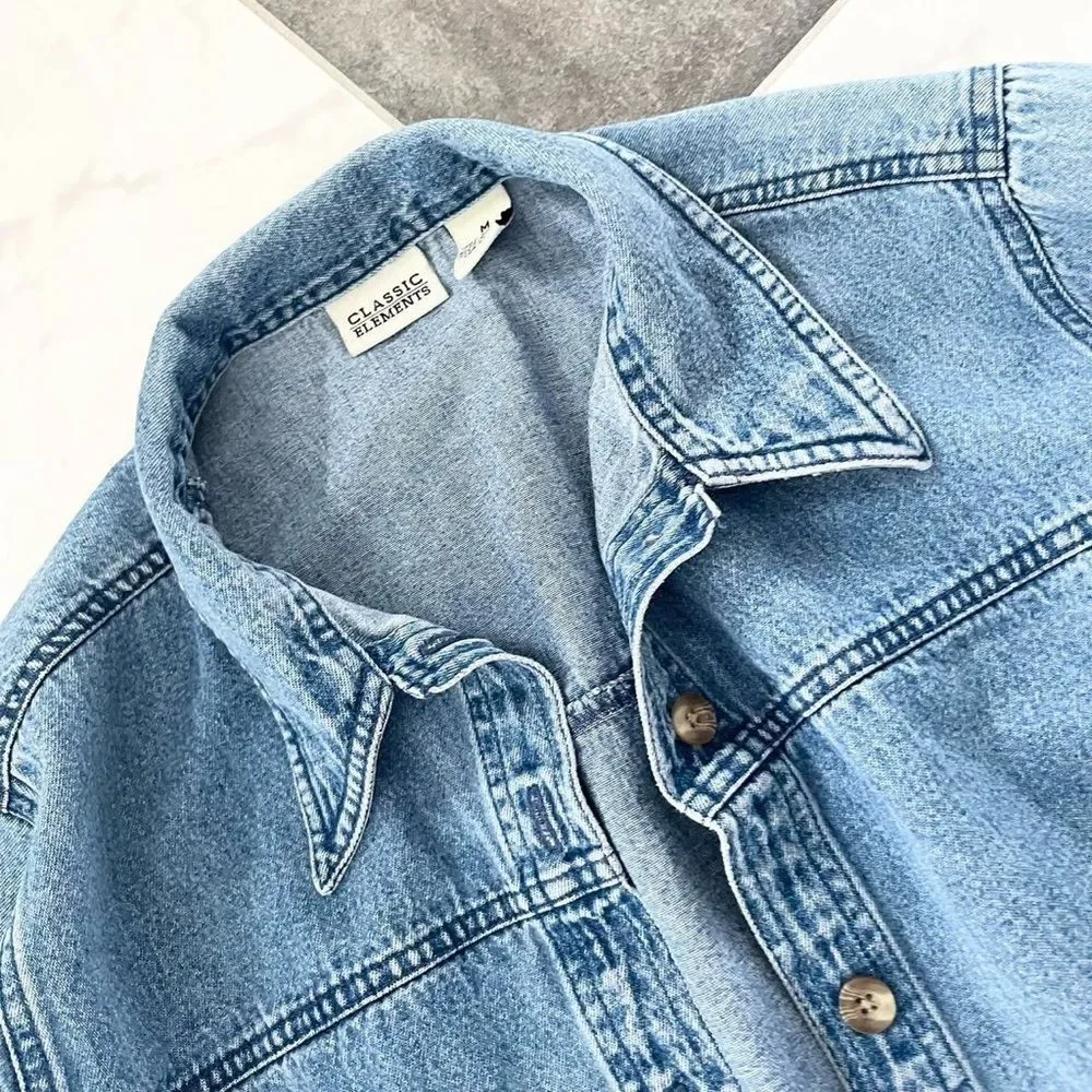 Perfectly Faded 90s Vintage Blue Denim Barn Chore Coat Jacket Small Medium Women - Picture 3 of 5